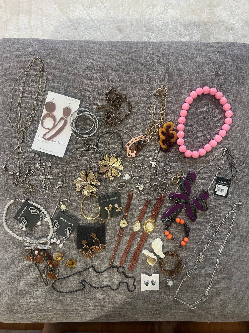 Mixed Women s Jewelry Assortment - Pink Beaded Bracelet & Multi-Tone Accessories